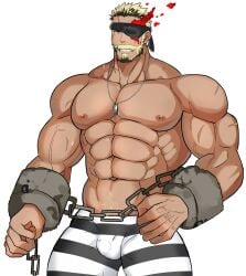 balls balor_(tokyo_afterschool_summoners) bara beard bulge facial_hair flaccid male male_only muscles muscular penis shirtless solo solo_male souyata0502 tokyo_afterschool_summoners