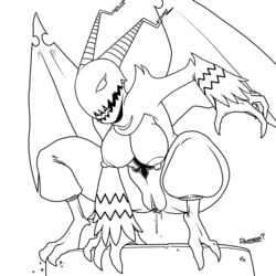 absurd_res breasts doomington dripping female gargoyle gargoyle_heartless heartless hi_res kingdom_hearts monochrome nipples pussy sketch solo square_enix video_games