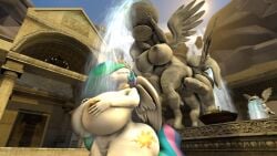 16:9 3d alicorn anthro big_breasts breasts digital_media_(artwork) equid equine female fountain friendship_is_magic hasbro hi_res horn huge_breasts hyper hyper_breasts mammal my_little_pony mythological_creature mythological_equine mythology nipples nude princess_celestia_(mlp) sculpture solo statue thick_thighs water widescreen wings xvvajra