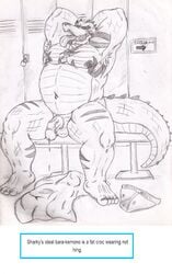 alex_the_crocodile crocodile crocodilian flaccid gym jrbart male_only musclegut musk overweight penis reptile scalie slightly_chubby tick vanshart