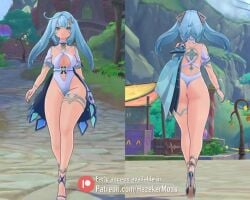 1girls 3d animated blue_hair child_bearing_hips curvy faruzan_(genshin_impact) fat_ass game_mod genshin_impact hazeker hips light_blue_hair mod no_sound partially_clothed swaying tagme thick_thighs twintails video voluptuous walk walking