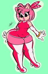 2d 2d_(artwork) 2d_artwork amy_rose belly belly_button bottom_heavy bottom_heavy_female bracelets diadem eyelashes green_eyes huge_ass huge_butt huge_thighs long_boots long_gloves mrfrogington nipples_visible_through_clothing pink_fur pink_lipstick red_dress sega small_breasts sonic_(series) sonic_the_hedgehog_(series) tail thick_ass thick_butt thick_hips thick_legs thick_lips thick_thighs thin_waist white_panties wide_hips