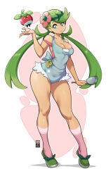 1girls bayeuxman big_breasts breasts female female_only green_eyes green_hair long_hair looking_at_viewer mallow_(pokemon) pokemon pokemon_sm straight_hair tanned tanned_female thick_thighs wide_hips