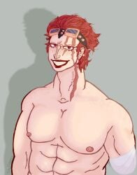 alone anime artist_request bandages eustass_kid facial_piercing facial_scars male male_only maroon_eyes missing_arm nude one_piece piercings red_hair scars stalloop sweat sweaty_body