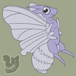 1boy 3_fingers animal_genitalia anthro anthrofied arthropod big_eyes big_tail black_eyes erection flying fur genital_slit googly_eyes half-erect insect insect_wings looking_at_viewer male male_only moth multi_arm multi_limb nintendo nude penis pokemon posexe purple_fur simple_background slit smile solo tapering_penis text tongue tongue_out venomoth video_games watermark wings