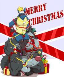 2016 2boys 3_toes 5_fingers abs anal anal_masturbation anal_sex anthro ball_gag beige_penis bell biceps big_penis black_fur black_nose blue_fur blue_tail bondage bound bow breathable_gag candy candy_cane canine chains christmas collar countershading croiyan dildo dildo_sitting domination drooling ear_piercing english_text food front_view fur furry gag gagged gay gift glans green_eyes green_hair grey_fur grey_penis grey_tail hair handcuffs harness hat headphones hi_res holding_leash holding_object holidays huge_cock humanoid_penis interspecies larger_male leash looking_at_viewer lucario male male_domination male_only male_urethral_insertion mammal mask_(marking) masturbation mistletoe mostly_nude multicolored_fur muscular muscular_male nintendo nipple_piercing nipples pecs penetration penis penis_size_difference piercing pink_nipples plant pokemon pokemon_(species) precum pubes red_eyes ribbons saliva santa_hat seonghwan sex_toy shackles size_difference small_dom_big_sub smaller_male star tan_fur testicles text thick_penis thick_thighs toes two_tone_fur urethral urethral_insertion urethral_penetration veins veiny_penis video_games wide_hips wolf