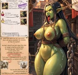 ahegao_face ai_generated anime big_breasts big_nipples bondage bounty_hunters chains collar cum dark_hair edited experiment eyes_crossed fantasy female fictional green_skin market naked nude orc photoshop requested roleplay slave slavegirl slavery waifumarket