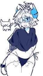 1boy :3 background black_eyes black_panties blue_glasses blush blush_lines blushing blushing_at_viewer blushing_male cat cat_ears cat_tail cat_thighhighs cat_thighighs femboy gay glasses looking_at_viewer phighting pixel_art roblox roblox_game rocket_(phighting) simple_background smile thigh_highs thighhighs white_background