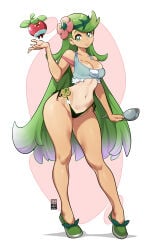 1girls bayeuxman big_breasts breasts female female_only green_eyes green_hair long_hair looking_at_viewer mallow_(pokemon) pokemon pokemon_sm straight_hair tanned tanned_female thick_thighs wide_hips