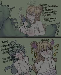 angel_girl anon blush breasts challenge_failed dialogue ejaculating_cum failed_attempt failed_resistance failing_no_nut_november female green_penis male mocking mr.sir_69 no_nut_november paizuri panels penis rule_34-tan safebooru-tan self_upload shaking smug titjob
