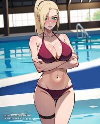 ai_generated big_breasts bikini blonde_hair blue_eyes crossed_arms ino_yamanaka karmino naruto naruto_(classic) naruto_(series) naruto_shippuden voluptuous_female