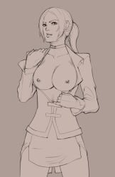 bandai_namco black_and_white breasts clothed fighting_game flashing flashing_breasts hentai-foundry mostly_clothed namco namco_bandai nesoun nina_williams ponytail smile smiling standing tekken thighs video_game_character video_game_franchise