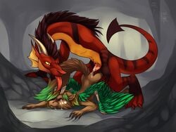 anthro anthro_on_feral cave dragon dragonataxia duo female feral horn male penis sex zoophilia