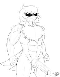 1boy absurd_res accipitrid accipitriform anthro avian balls big_balls big_penis bird fan_character genitals half-erect hi_res irc_(artist) male male_only monochrome muscular muscular_male penis sega solo sonic_(series) sonic_the_hedgehog_(series) thunder_(juicyducksfm)