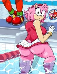 1boy 1girls accessory amy_rose anthro ass big_breasts big_butt bracelet breasts clothing duo echidna eulipotyphlan eyelashes female footwear fur gloves green_eyes hair_accessory hairband handwear head_tuft hedgehog hi_res jewelry knuckles_the_echidna looking_at_viewer looking_back looking_back_at_viewer male mammal mario_and_sonic_at_the_olympic_games monotreme nipple_outline one-piece_swimsuit partially_submerged pink_body pink_clothing pink_fur pink_hair pink_swimwear rear_view red_body red_clothing red_footwear red_fur red_shoes sega shoes silenttandem sonic_(series) sonic_the_hedgehog_(series) swimming_pool swimwear tan_body tan_fur thick_thighs tuft water wet white_clothing white_gloves white_handwear wide_hips