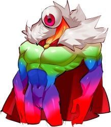 adult_swim buff cape cuntboy cyclops eyeball flanco intersex muscular muscular_male oscar_(smiling_friends) pussy rainbow_skin red_cape smiling_friends trans_man