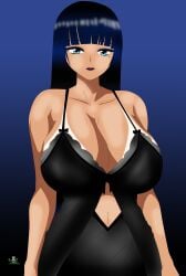 1girls babydoll big_breasts black_hair blue_eyes mole_under_eye noir-black-shooter oc original original_character shizuma_himejima_(noir-black-shooter) tanned tanned_female tanned_skin