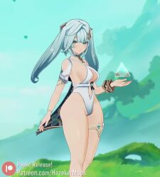 3d blue_hair faruzan_(genshin_impact) game_mod genshin_impact less_than_30_seconds light_blue_hair long_blue_hair long_hair no_sound partially_clothed sling_bikini tagme video