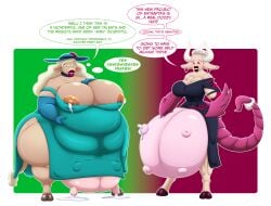 big_lips cow_ears cow_girl deviantart dialogue elek-tronikz growth hooves horns huge_breasts milk perfuma scorpia_(she-ra) scorpion_tail she-ra_and_the_princesses_of_power text trans_woman transfem udder_lactation udders