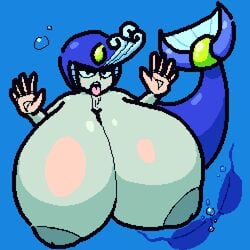 against_glass against_window big_breasts big_nipples bikini_top bra breasts bubble capcom enormous_breasts female female_only fish_tail gigantic_breasts gynoid helmet huge_breasts hyper hyper_breasts inverted_nipples large_breasts licking mega_man mega_man(classic) mermaid nipples nsfwoaf pixel_art robot robot_girl splash_woman tail tongue tongue_out underwater