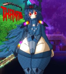 1boy armor bulge calamitous_origins calamity_mod cape crown english_text femboy femboy_only feminine feminine_male flat_chested leotard long_hair male male_only mechanical mechanical_arm parkretura pilot smug solo solo_focus solo_male sword terraria text thanatos thebushmenace thick_thighs thigh_highs torn_cape weapon wide_hips