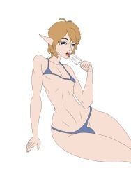 azamika343 elf elf_ears elf_male female_focus femboy femboy_only gay gay_male ice_cream licking licking_ice_cream light-skinned_male light_skin male male_only swimsuit
