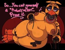 belly belly_button breasts chubby dialogue english_text fat five_nights_at_freddy's five_nights_at_freddy's_2 lazier_boi nipples pussy robot solo tagme text thick_thighs wires withered_chica