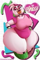 2024 2d 2d_(artwork) 2d_artwork animatronic animatronic_female anthro avian big_breasts bird bow_(disambiguation) breasts chicken chicken_girl clothed clothing digital_art digital_drawing_(artwork) digital_media_(artwork) earrings female five_nights_at_freddy's five_nights_at_freddy's:_security_breach galliform gallus_(genus) glamrock_chica_(fnaf) phasianid robot solo tagme thick_thighs thighs white_body white_hair yummygoods