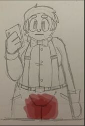 1boy chubby chubby_male clothed clothing male menstruation sketch sole_male