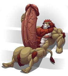 2014 abs anthro balls biceps big_balls big_muscles big_penis body_hair chest_hair erection facial_hair feline fur grey_hair hair holding_penis huge_balls huge_cock huge_muscles hyper hyper_muscles hyper_penis lion looking_up male male_only mammal mane masturbation muscular muscular_male nedris nipples nude old pecs penile_masturbation penis red_hair simple_background sitting solo the_fabulous_croissant vein veiny_penis white_fur wolfiecanem yellow_eyes yellow_fur