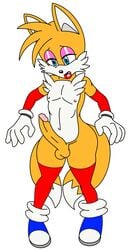 1boy alternate_body_type anthro balls canine clothed clothing crossdressing erection exwolf85 eyeshadow femboy flat_colors fox girly hi_res lipstick makeup male mammal penis sega skimpy solo sonic_(series) tails