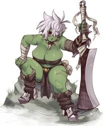 1girls ass aunt aunt_hellen_(insouwu) belly_button big_ass big_breasts breasts child_bearing_hips earrings eyebags fangs female hair_over_one_eye insouwu massive_ass massive_breasts mature_female milf mole_on_breast nipples_visible_through_clothing no_bra orc orc_female original_character piercing pointy_ears red_eyes scars scars_all_over short_hair sword thick_ass thick_hips thick_legs thick_lipsno_bra thick_thighs thighhighs tomboy_milf