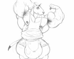 anthro armpit_hair big_bulge big_muscles body_hair bulge bull_terrier canid canine canis clothing domestic_dog flexing huge_bulge huge_muscles hunting_dog hyper hyper_bulge hyper_muscles kosmonius lats_(muscle) male mammal muscular muscular_arms shirt solo solo_focus tank_top terrier topwear