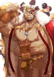 balls balor_(tokyo_afterschool_summoners) bara beard bulge facial_hair flaccid flexing male male_only muscles muscular penis reki_uraaka solo solo_male tokyo_afterschool_summoners