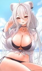 1girls animal_ears beach big_breasts cleavage female hololive hololive_gen_5 hololive_japan ru_o shishiro_botan tail virtual_youtuber white_hair