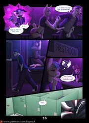 2017 anthro balls bathroom canine cervine clothing comic deer dialogue diamond_(sigma_x) english_text equine glass horse humanoid_penis lagomorph male male_only mammal mike_(sigma_x) nightclub pants penis public public_restroom rabbit scarf sigma_x sigma_x_(character) stripper teej_(sigma_x) text underwear vest zipper