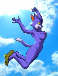 1girls 5_fingers anthro atlus barefoot blue_fur bubble_butt cartoony eyelashes eyeliner feet feline furry furry_only go!_go!_hypergrind green_eyes hands_up head_tuft hourglass_figure in_air kitda9 medium_breasts naked nipples nude open_mouth penny_(ggh) perky_breasts pink_nipples pink_nose reference sega skateboard solo spumco tail tits tits_out toned toned_legs two_tone_fur white_fur yellow_sclera