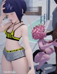 3d big_penis blowjob boku_no_hero_academia cybrokrimson dark-skinned_male facepalm gym_clothes hands-free interracial jirou_kyouka mina_ashido my_hero_academia public_sex slutty_pose small_breasts squatting street thick_thighs