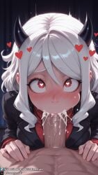 ai_generated dreamyan_ai highres breasts uncensored hi_res high_resolution high_quality thick_thighs thighs thick_ass 1girls curvy curvy_female curvy_body medium_hair big_breasts large_breasts short_hair demon demon_girl demon_horns demon_tail succubus modeus_(helltaker) helltaker red_eyes heart heart-shaped_pupils aroused aroused_female horny horny_female blowjob fellatio oral oral_sex deepthroat irrumatio ahegao ahe_gao ahegao_face pleasure_face cum cum_in_mouth excessive_cum cheek_bulge pov male_pov