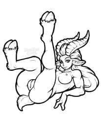 2016 anthro anus ass breasts demien female hooves horn inks invalid_tag legs_up looking_at_viewer nipples nude pussy satyr simple_background sketch white_background