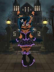 barbell_piercing barbell_piercings boots ear_piercing goth goth_girl haunted_house house lamppost lantern makeup nicole_the_lynx night night_sky skirt solo sonic_(series) sonic_the_hedgehog_(archie) sonic_the_hedgehog_(comics) sonic_the_hedgehog_(series)