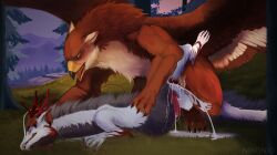 4nikonio4 abdominal_bulge anal anal_penetration avian bodily_fluids cum cum_drip cum_in_ass cum_inflation cum_inside cumshot dragon dripping eastern_dragon ejaculation feral feral_on_feral from_behind_position genital_fluids gryphon hi_res inflation male male/male mythological_avian mythological_creature mythological_scalie mythology penetration raised_leg scalie sex solo
