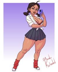 beauty_mark borderreloaded bra brunette dark-skinned_female female female_only gyaru large_lips looking_at_viewer miniskirt panties penny_proud phone short_skirt skirt the_proud_family thick_thighs wide_hips