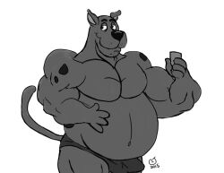 2015 anthro belly big_belly black_nose briefs canid canine canis caseyljones clothing domestic_dog erection erection_under_clothing great_dane hanna-barbera male mammal mastiff molosser musclegut muscular muscular_arms muscular_male pecs scooby-doo scooby-doo_(series) solo tenting underwear