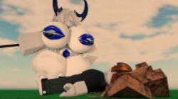 1boys 1girls 3d artist_request bacon_hair baseplate blue_nipples blue_pussy blue_vulva breasts clothed_male deviantart faceless fetish humanoid larger_female lipples nipple_mouth nude nude_female roblox robloxian source_request tagme taller_female thighs weird white_body white_hair