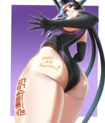 1girls android android_girl android_mk.99_(guardian_tales) anniversary arm_sleeves blue_hair boobs breasts clothing elbow_gloves goonable guardian_tales headwear leotard lettuce13_(artist) magenta_eyes mk.99_(guardian_tales) perfect_body perfection pink_eyes rare robot robot_girl sideboob simple_background tattoo thick_thighs thighs writing_on_body