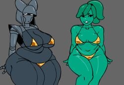2girls :3 big_ass big_breasts big_butt bikini bikini_bottom bikini_top blue_body blue_skin bow_tie bowtie bra breasts chubby chubby_belly chubby_female crossover dumptruck_ass dumptruck_butt ella_slurp epic_games female female_only fortnite fortnite:_battle_royale green_body green_skin half-closed_eyes looking_at_viewer oiled oiled_body oiled_skin oily oily_body oily_skin receptionik ribznsfw robot sega serious serious_face serious_look smile smiling smiling_at_viewer smirk smirking smirking_at_viewer sonic_(series) sonic_the_hedgehog_(series) standing teeth thick thick_ass thick_butt thick_hips thick_legs thick_thighs