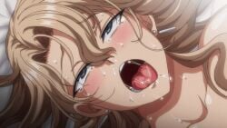 1girl 1girls 2022 2026 20s 2d 2d_animation animated animated_gif anime_screenshot bed bed_sheet blonde_hair blue_eyes blush bukkake bunnywalker cheating_(relationship) collarbone cum cum_on_body cum_on_face earrings facial female femsub human jewelry kurashiki_reika lipstick long_hair lying maledom mature_female on_back on_bed open_mouth portrait rolling_eyes saimin_seishidou solo_focus t-rex_(animation_studio) tagme tears tongue tongue_out
