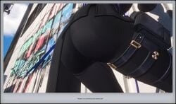 neverness_to_everness daffodil black_hair blue_hair black_suit big_breasts big_ass close_up_view 3d black_pants uniform short_hair