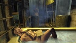 1girls breasts cigarette female female_only medium_breasts metro_(series) metro_last_light nipples nude prostitute prostitution screencap thighhighs thighs